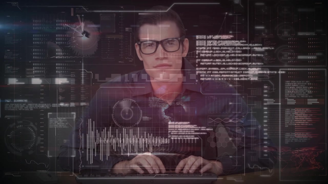 Animasjon av databehandling og statistikk over en sterk mann som trener