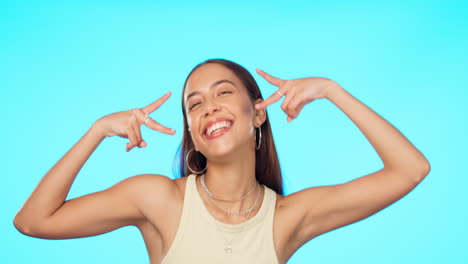 Peace-sign,-smile-and-happy-with-face-of-woman