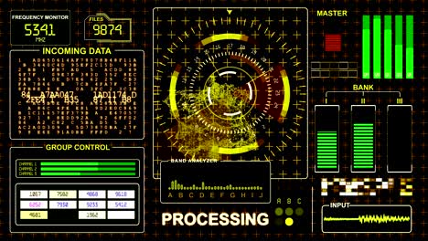 word "warning" flickes on a hud futuristic technological background - green gamma