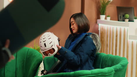 asian woman preparing for ski session