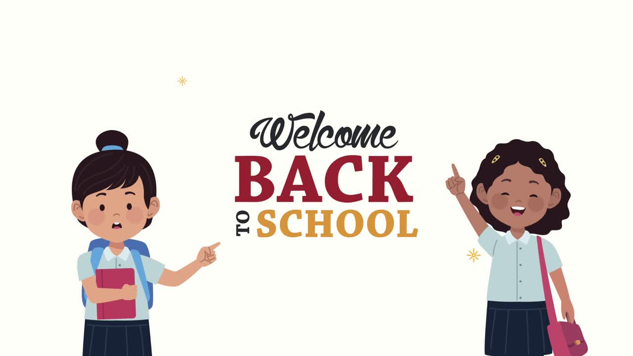 back to school lettering with schoolgirls