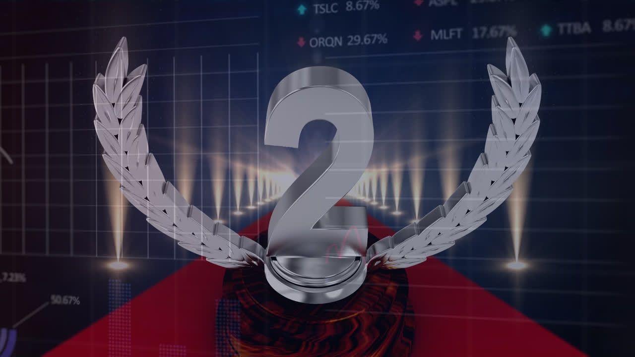 animación de procesamiento de datos sobre el número dos y alfombra roja