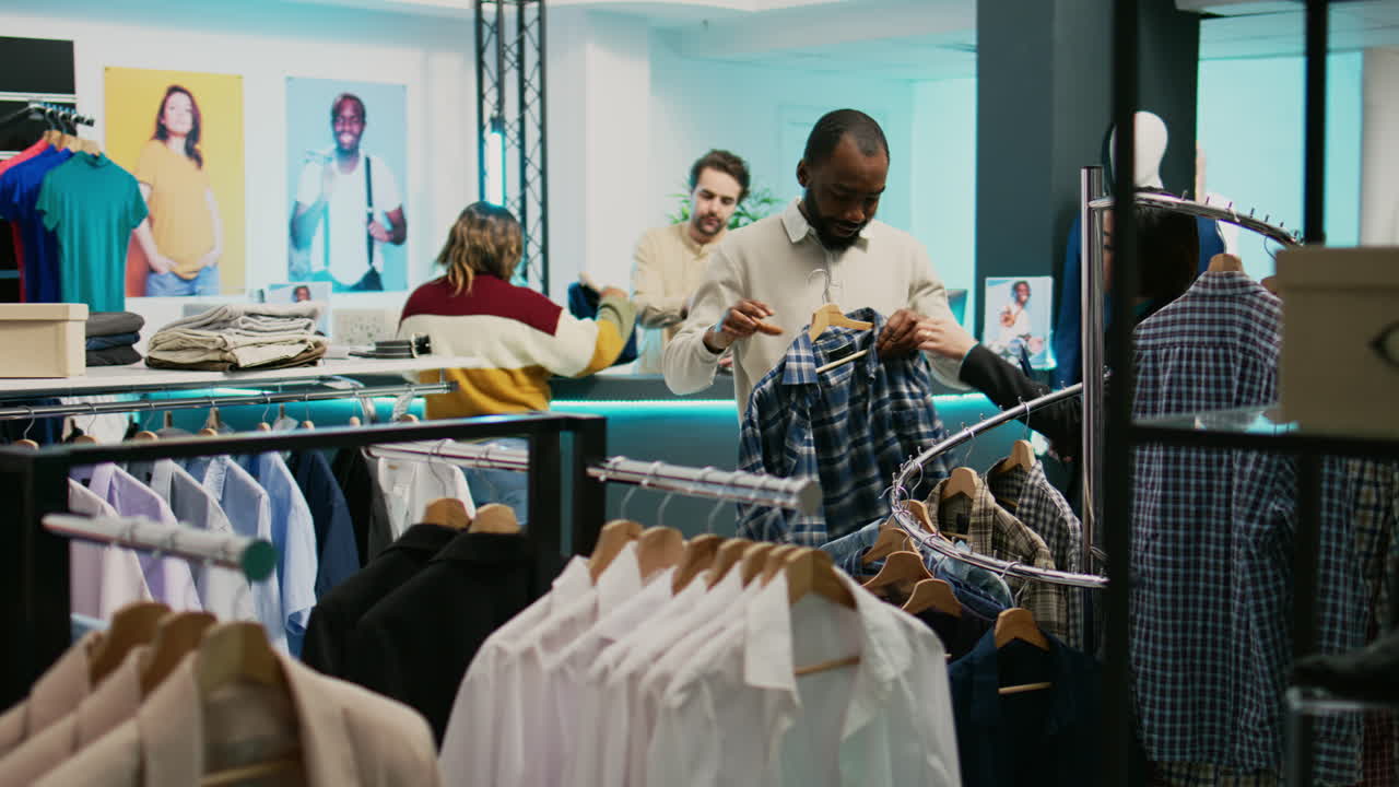 Customers Shopping for Clothes in Fashion Retail Store