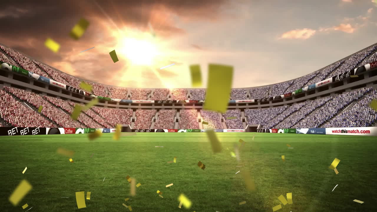 Animation of confetti falling over american football stadium