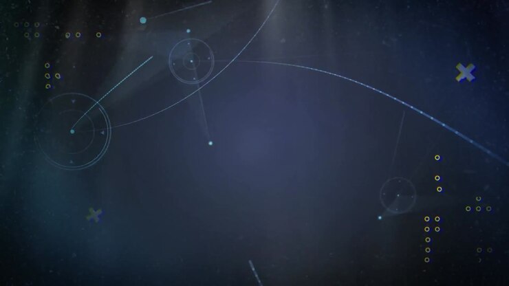 Animation of abstract shapes over plexus networks and light spot against blue background