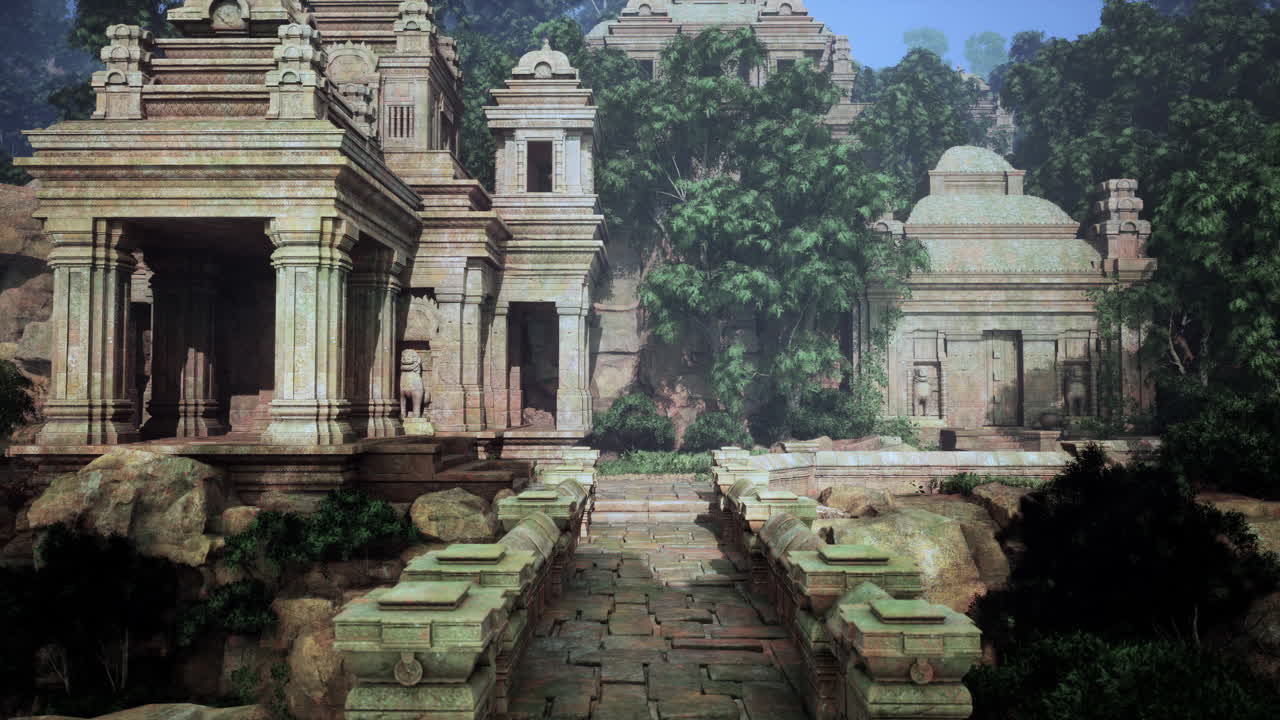 antiguas ruinas de templos en medio de un bosque exuberante