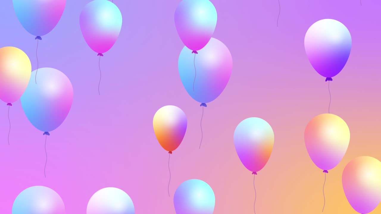 multicolored balloons flying up, gradient background. Looped animation Design concept for holidays birthday greeting cards, festival decoration, gift card. party and celebration. pastel soft colors