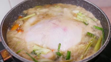 Sopa-De-Pollo-Coreana,-Sopa-De-Pollo-Asiática