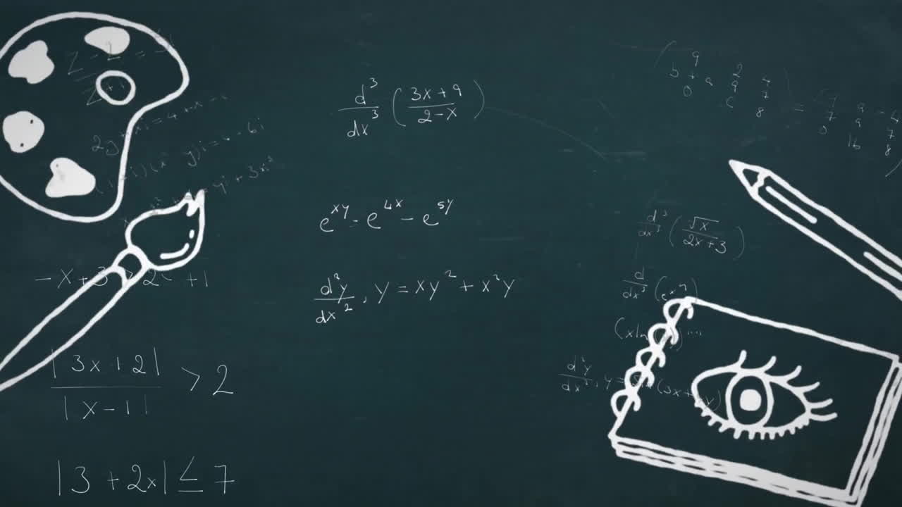 수학적 방정식 위에 있는 학교 아이콘의 애니메이션