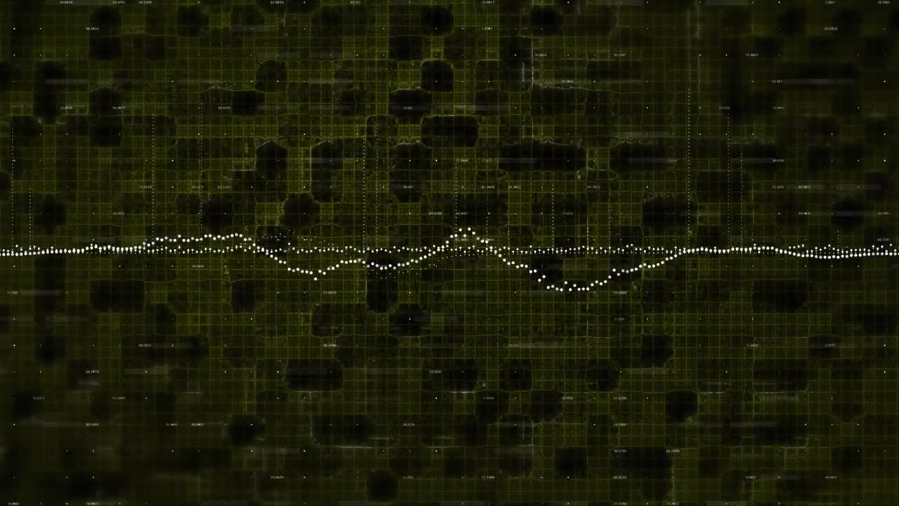Animation of rows of white dots moving ober digital background