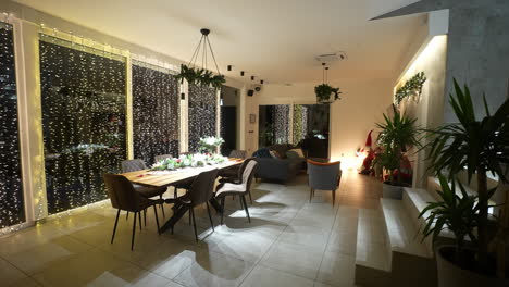 festive dining and living room with christmas decorations