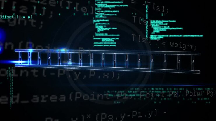Animation of science data processing over dark background