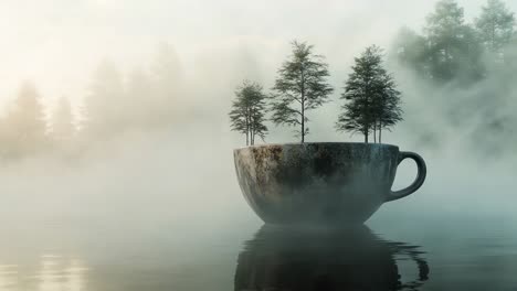misty forest in a coffee cup