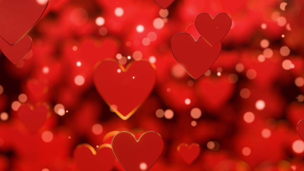 corazones rojos flotantes en un fondo borroso. día de san valentín. animación en bucle