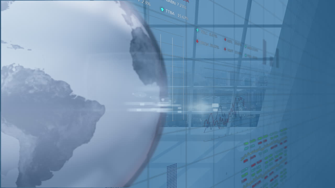 공허한 사무실에서 지구상의 애니메이션과 데이터 처리를