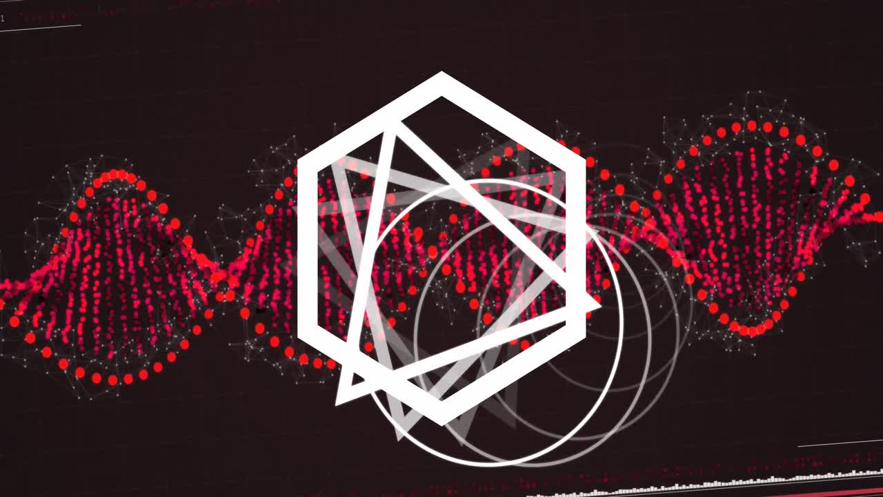 animación de formas blancas sobre el giro de la hebra de adn