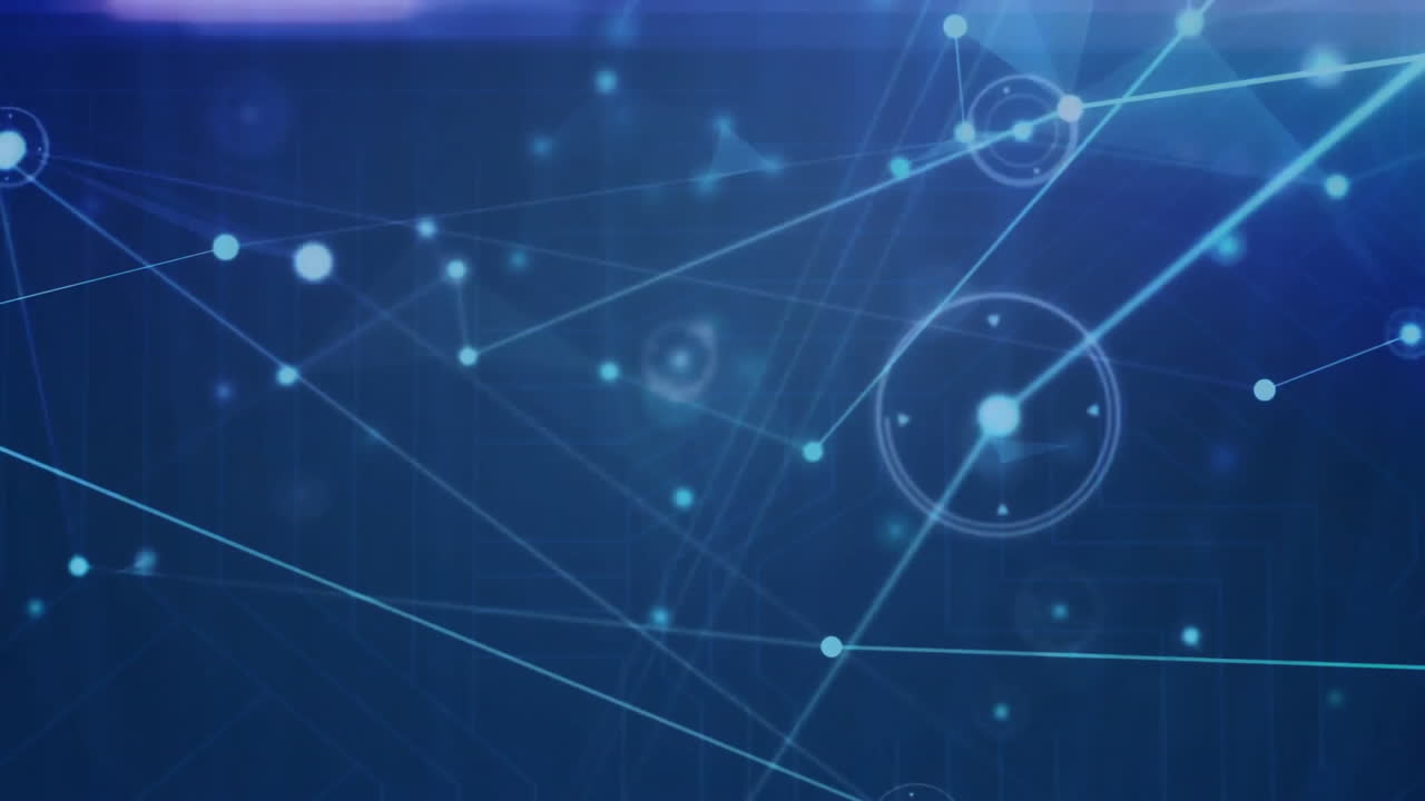 animación de puntos iluminados conectados con líneas contra un fondo abstracto