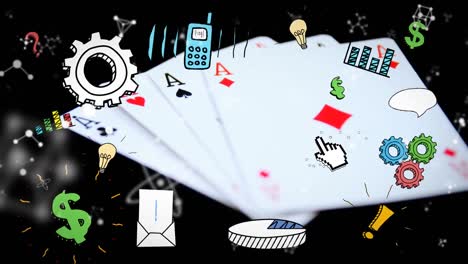 animation of business icons with playing cards