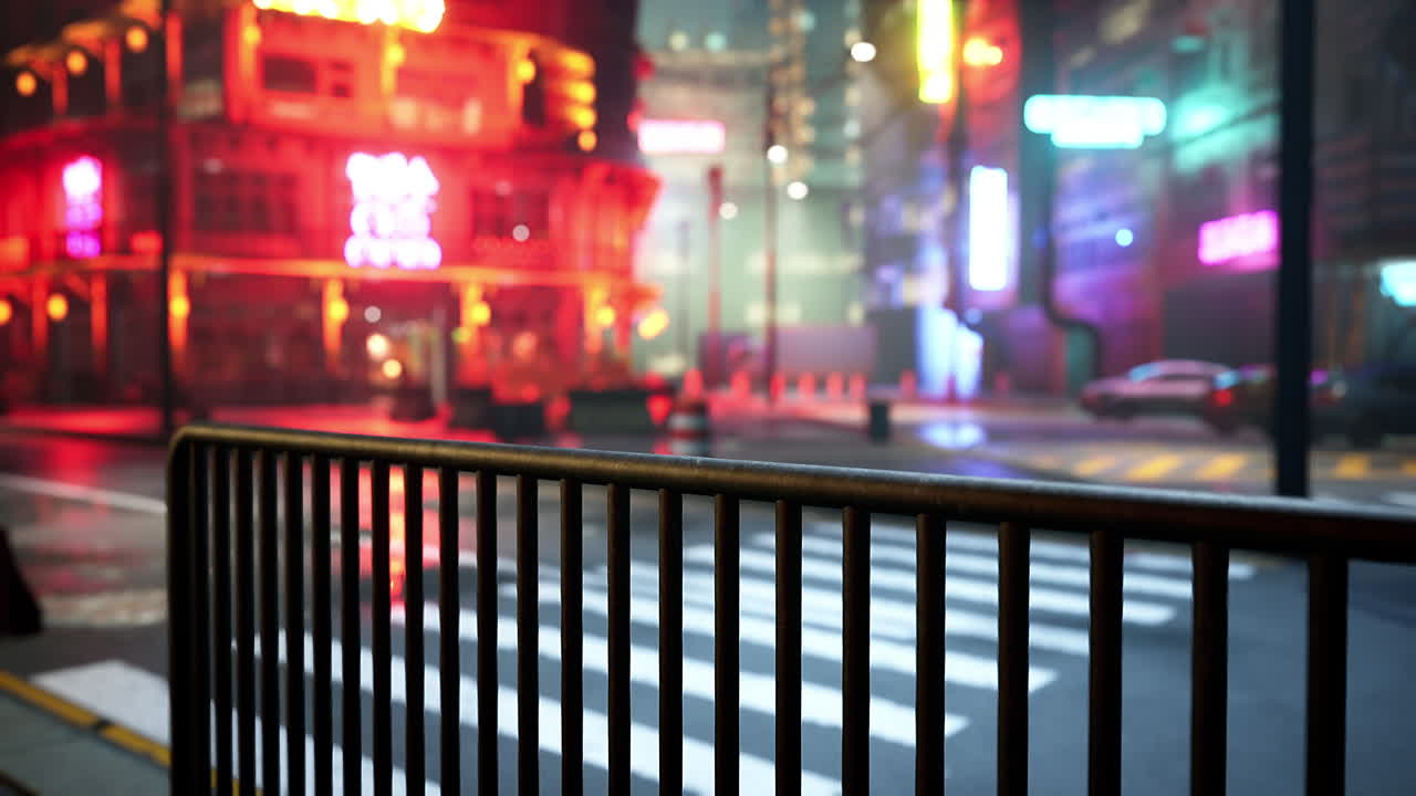 밤에 사이버 크 도시 거리