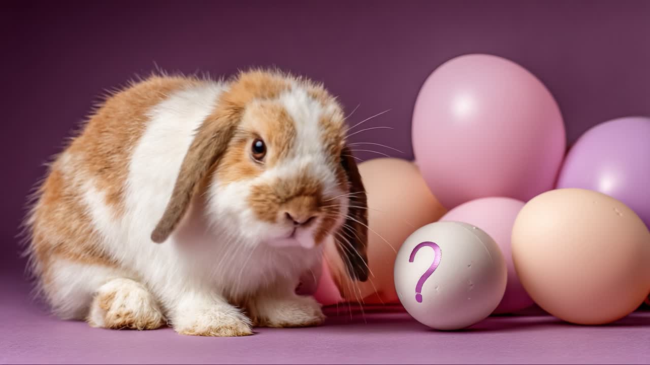 Um Coelho Curioso com Ovos Coloridos: Explorando a Mística das Tradições de Primavera, Animais de Estimação Brincalhões e Celebrações Criativas num Cenário Vibrante