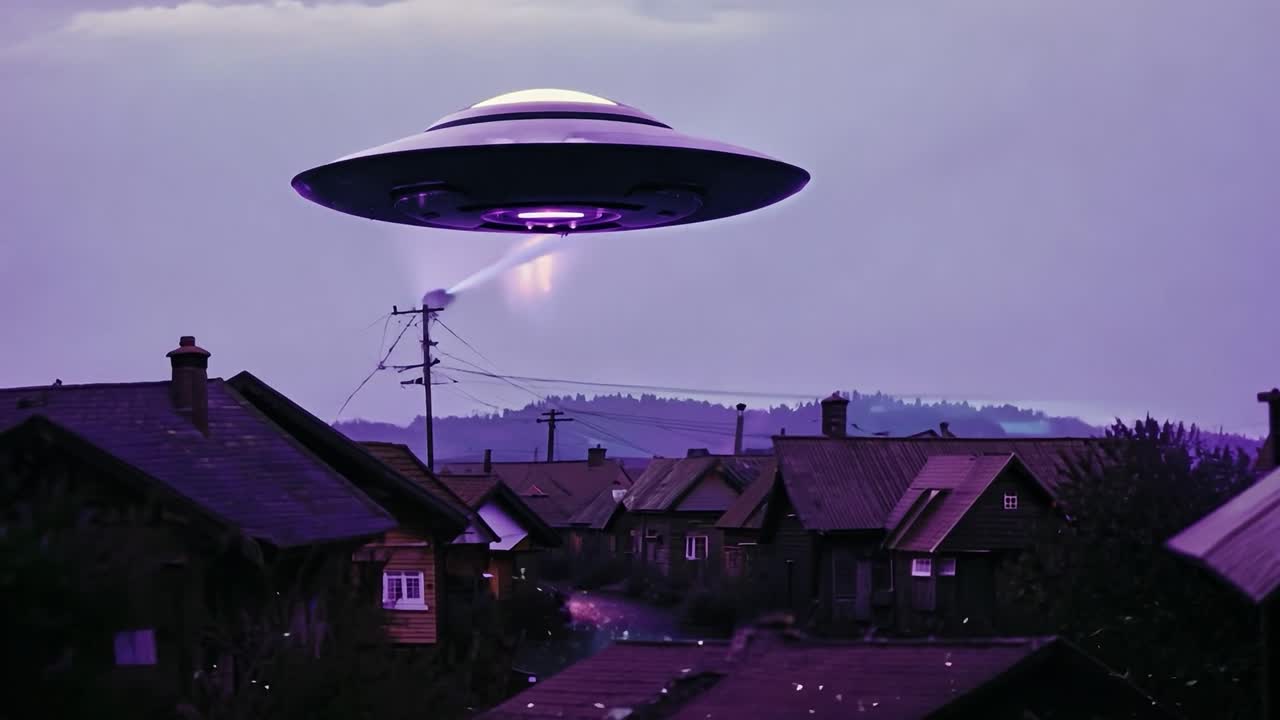 UFO Over Town at Night