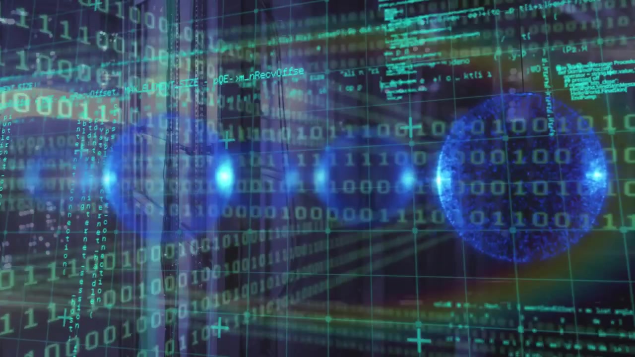 Digital Data Streams and Binary Code Overlays on Abstract Background