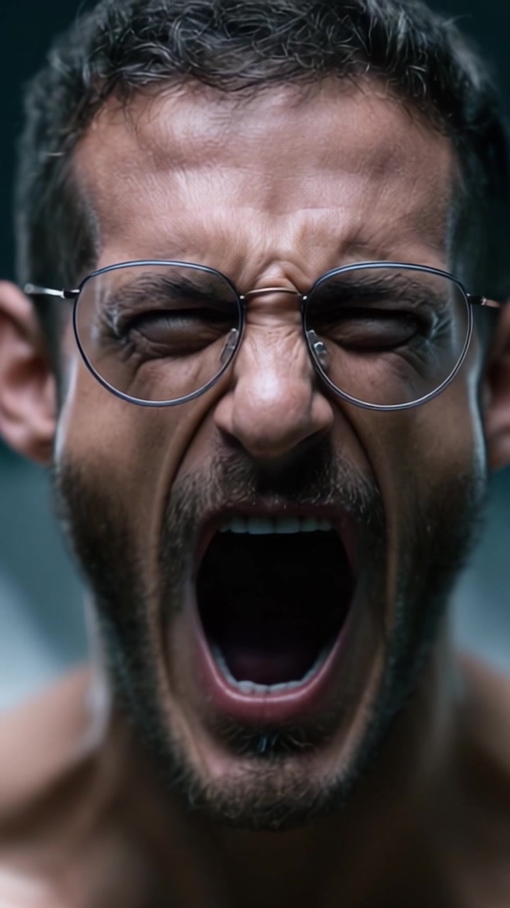 Espressione emotiva intensa: Catturare la forza pura di angoscia e determinazione in un uomo che urla, focalizzato sul superamento delle sfide della vita