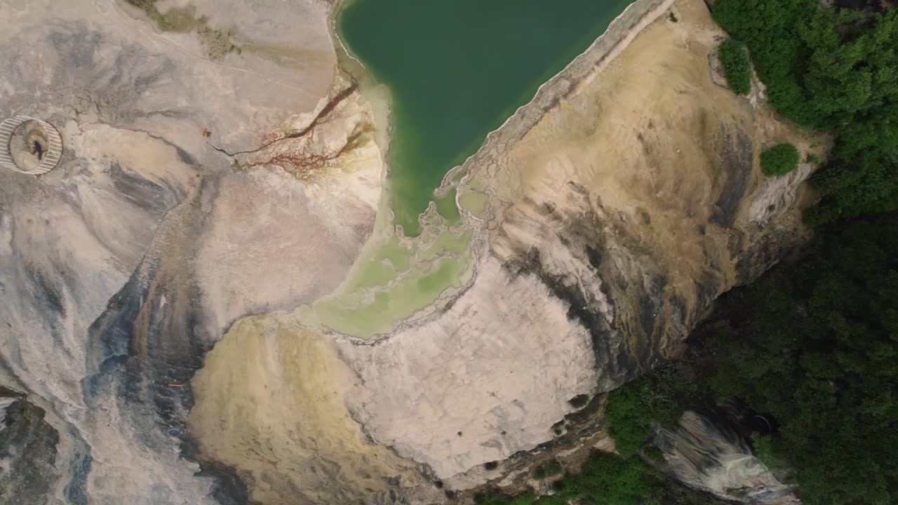 Aerial top view of Hierve el Agua's mineral formations, Oaxaca, Mexico