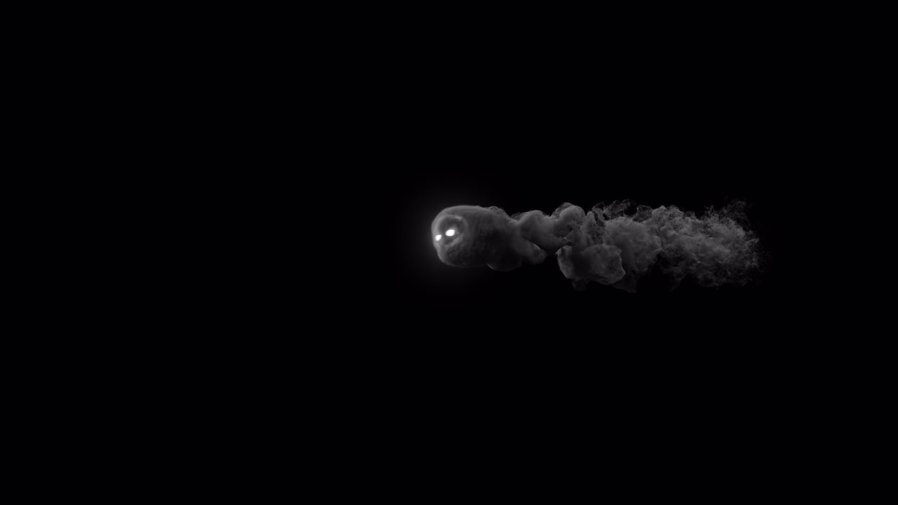 Teschio fumante volante con occhi luminosi e canale alfa