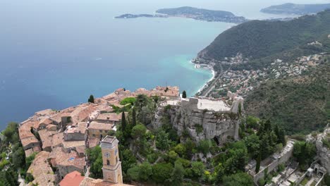 Eze-Hill-Top-Village-Francia-Drone-De-Alto-ángulo,-Aéreo,-Vista-Desde-El-Aire