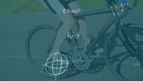 mathematical equations against woman cycling on the road