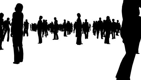 4k the crowd of stand people, all in silhouette, on a white background