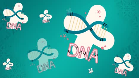 Animation-of-dna-strand-and-crosses-on-green-background