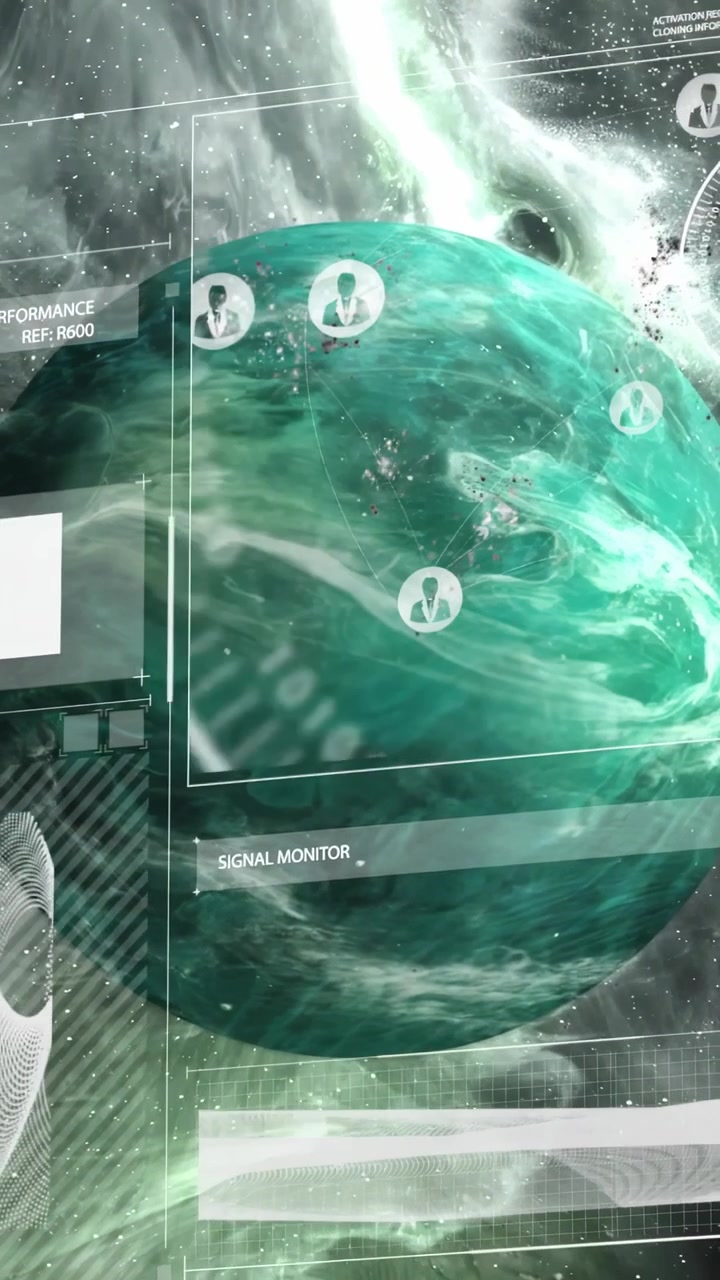 Vertical video: Scanning rings sweeping right causing nodes appearing and mapping signals on planet