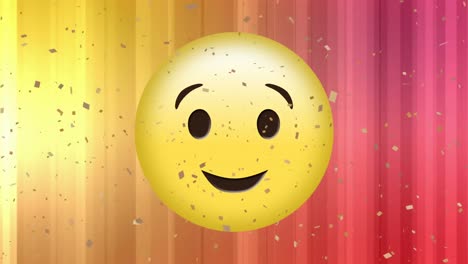 animación digital de confeti cayendo sobre un emoji de cara parpadeante contra un fondo degradado