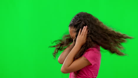 Noise,-green-screen-and-hands-on-ears-of-girl