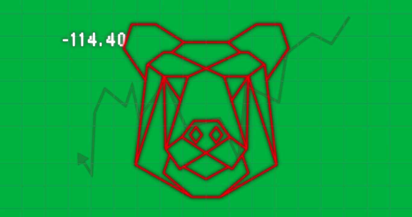 Animazione di una forma lineare di orso e un grafico su sfondo trasparente.