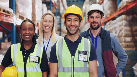 warehouse workers team portrait