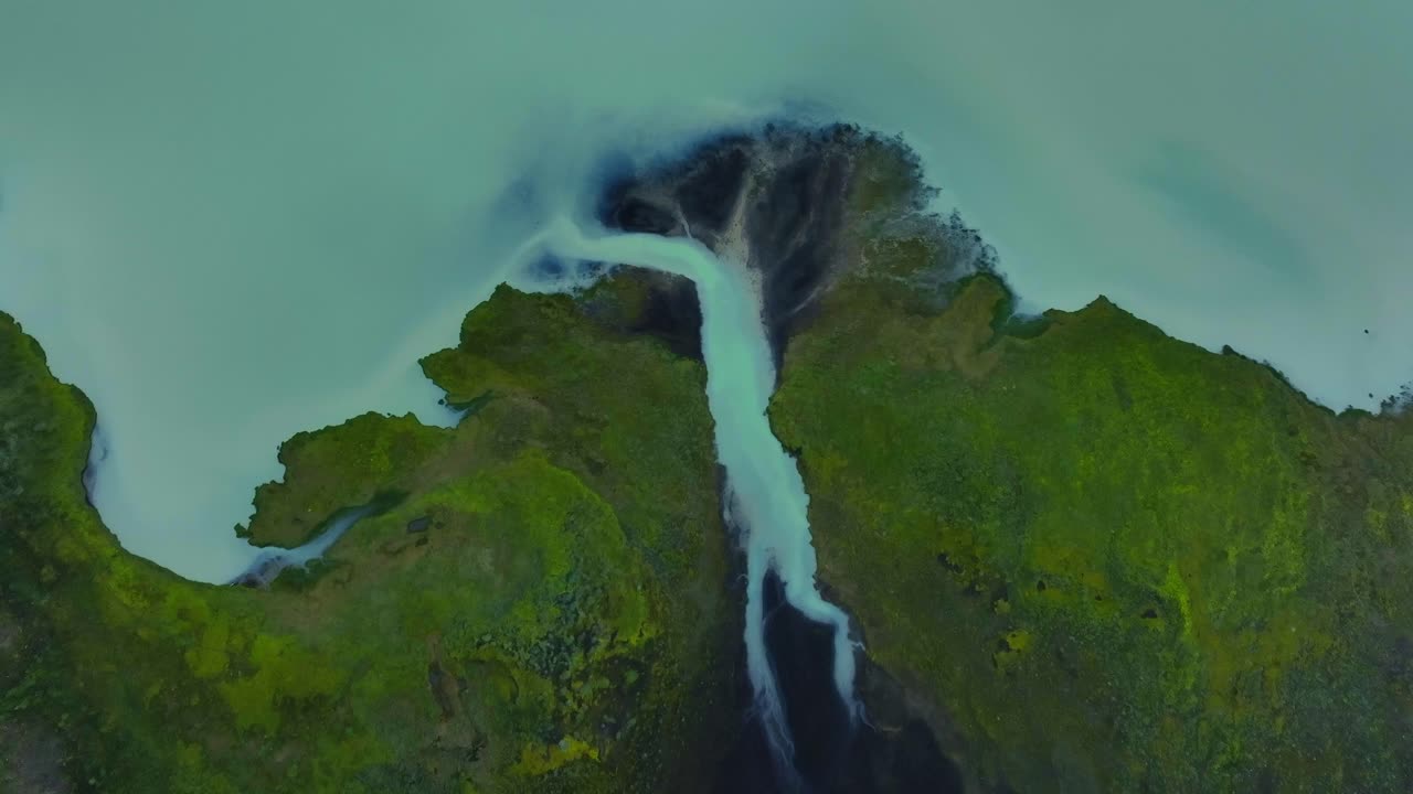 Landmannalaugar Iceland Highlands nature turquoise blue water glacier lake, aerial drone