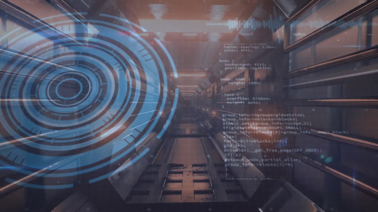 Animation of scope scanning and data processing over lit tunnel