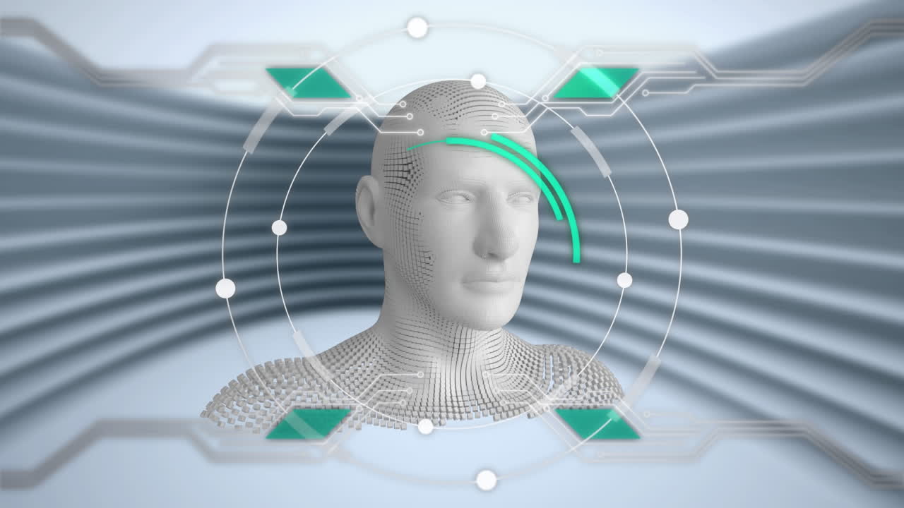 Moving human bust with circuit board