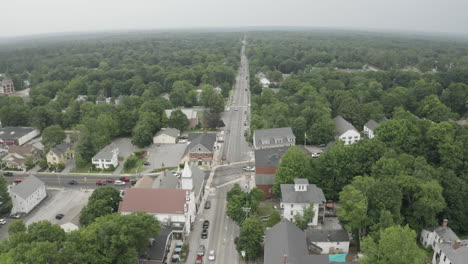 aerial drone reveal orbit footage over gorham downtown, cumberland county in maine, usa
