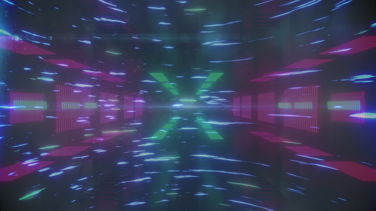 Animazione di scie luminose su tunnel digitale