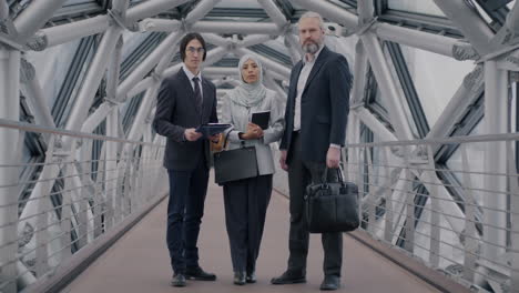 business team meeting on a modern bridge