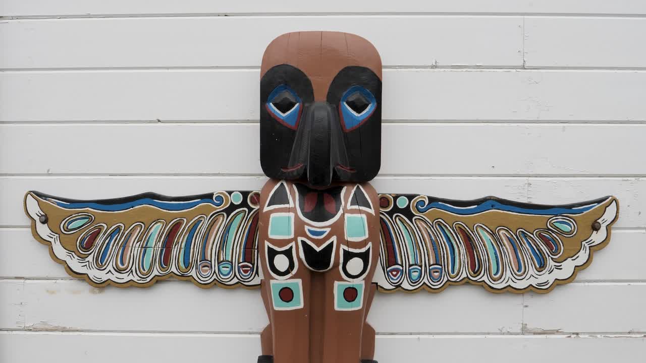 Beautiful Tlingit totem pole in Skagway, Alaska.