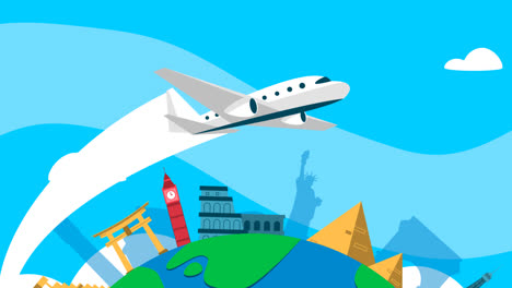 an animation of flat world tourism day with airplane