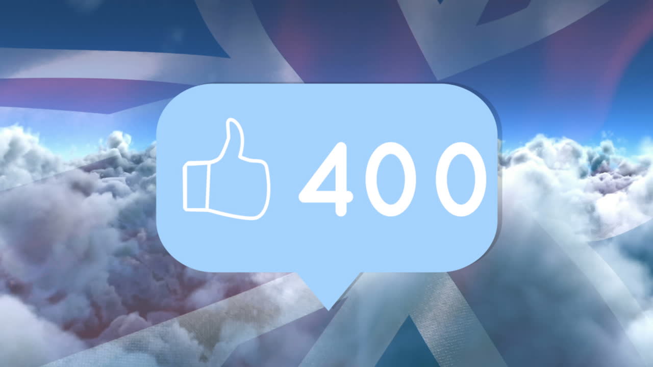 숫자와 같은 구름 위의 아이콘과 영국의  ⁇ 발과 함께 음성 거품의 애니메이션