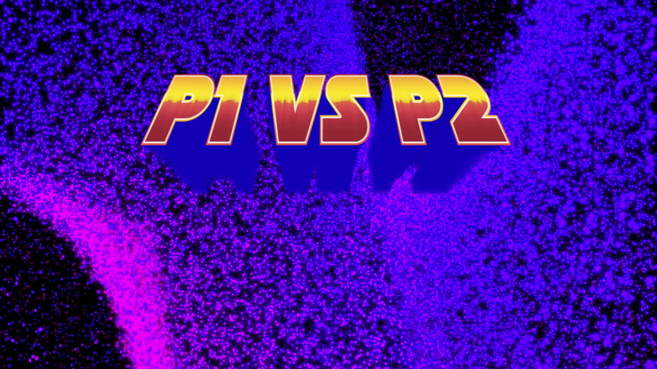 Animation displaying P1 vs P2 text on vibrant purple and pink abstract background
