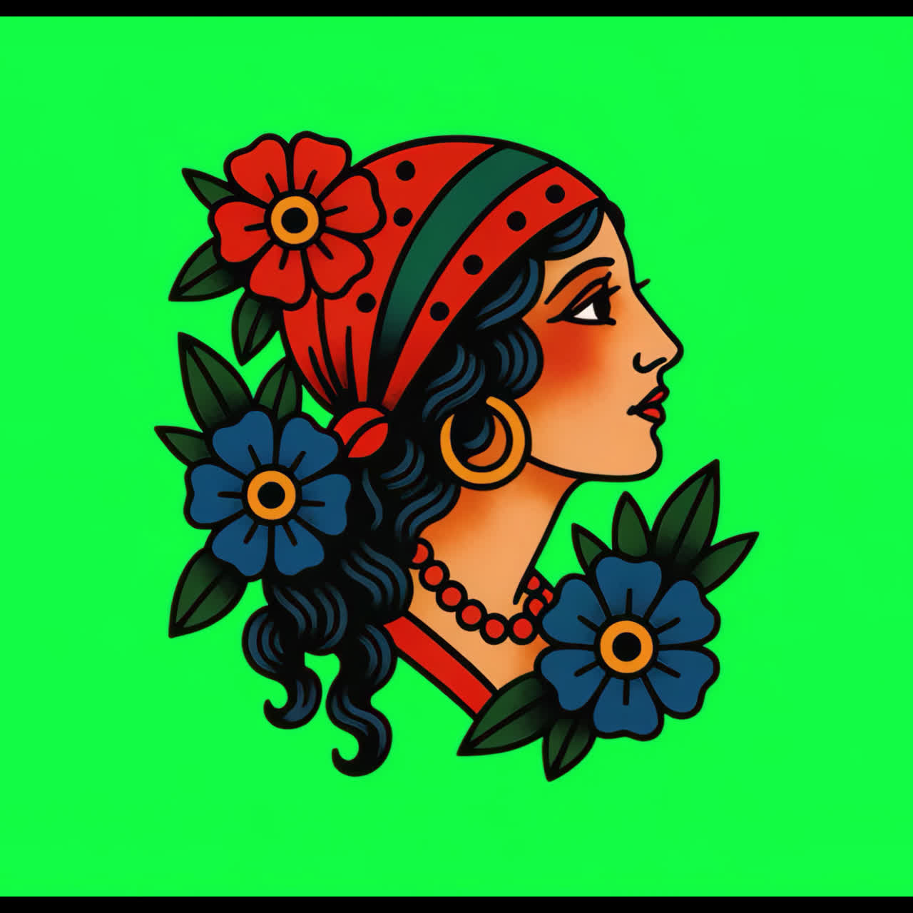 Vintage gypsy tattoo design animation isolated asset, transparent 4K video, alpha channel, ProRes