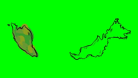 malaysia drawing colored map on green screen isolated whiteboard